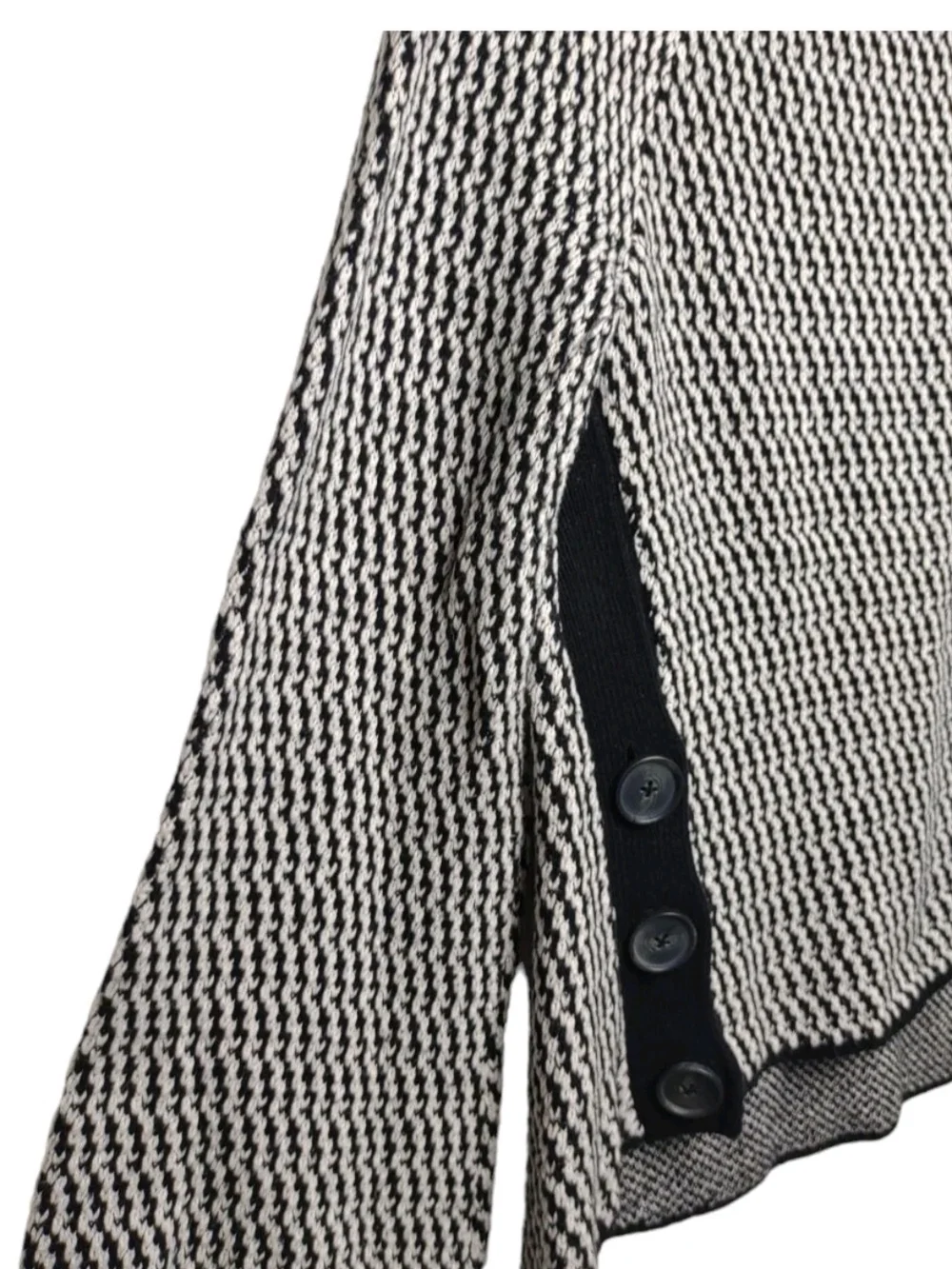 LOFT Black & White Textured Flare Sleeve Sweater with Side Button Panels